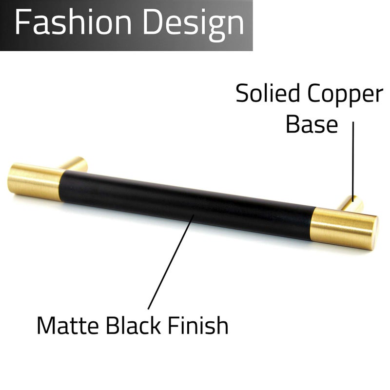 Linkaa10 Packä¸¨ 5 Inch(128mm) Kitchen Cabinet Handles Pulls Gold Drawer Pulls with Black Planting, Black Dresser Knobs for Kitchen Cabinet Cupboard Bedroom Bathroomï¼ˆSolid Brassï¼Œ5â€˜â€™ (128 mm) - Image 4